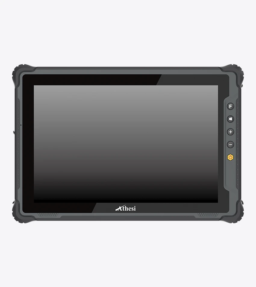 Athesi E10E y E10T Gen 2: vista frontal con pantalla apagada y botones en el marco reforzado | BELSATIA