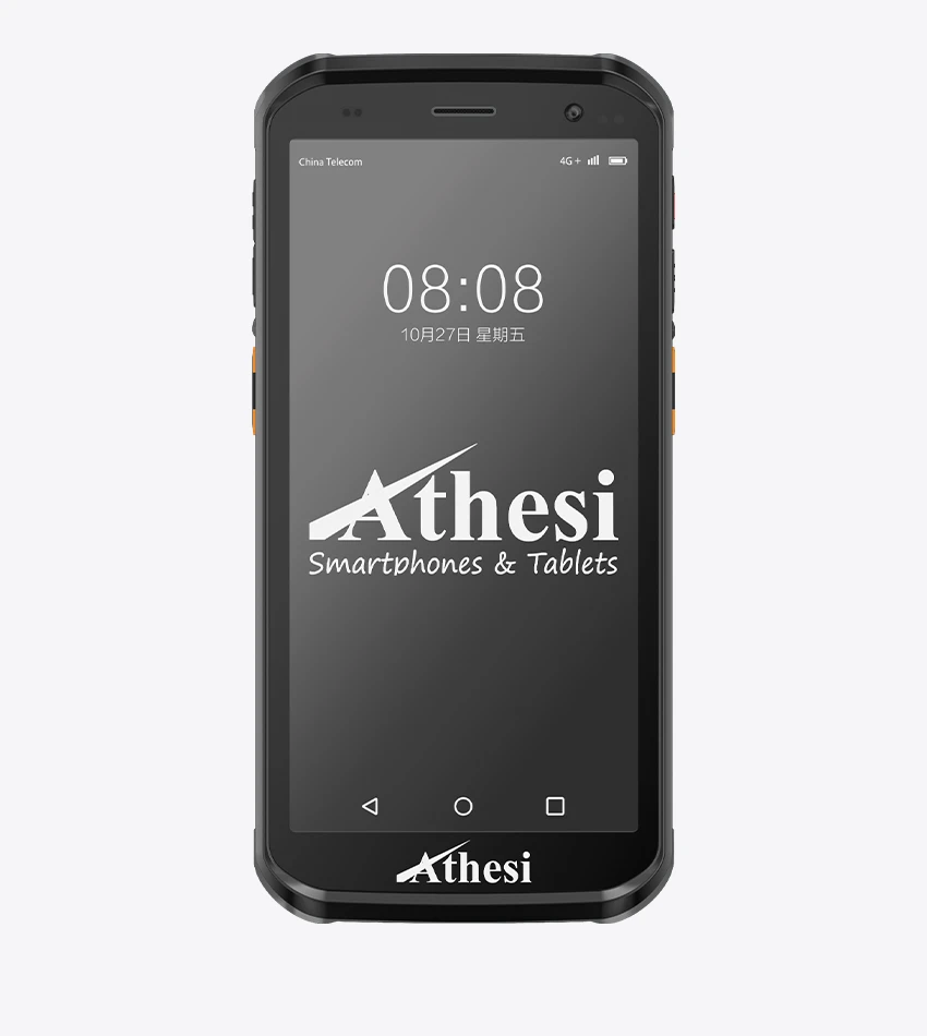 Athesi E55: vista frontal con pantalla encendida y carcasa reforzada | BELSATIA