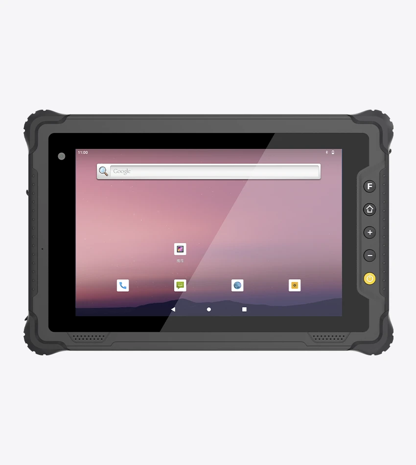 Athesi E8T: vista frontal en orientación horizontal con pantalla encendida y botones en el marco | BELSATIA