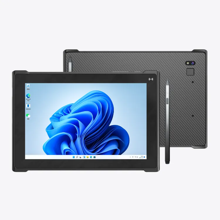 Athesi AP1003CL: composición del frontal con pantalla encendida, la parte trasera y un lápiz táctil | BELSATIA
