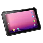 Tablet rugerizada Athesi E12T en vista frontal inclinada, con pantalla encendida | BELSATIA